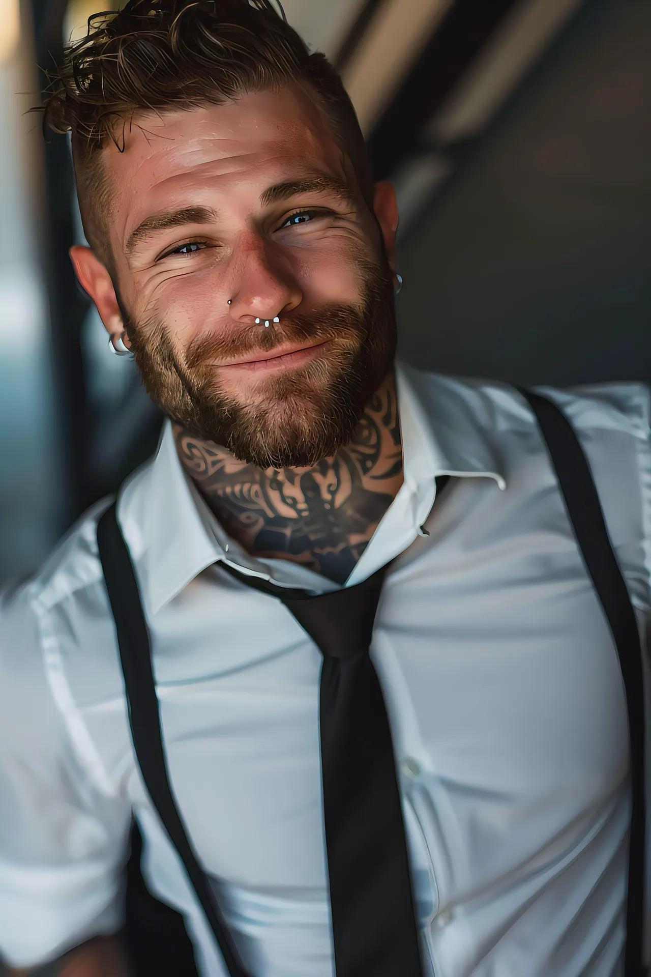 piercing septum i nostril portret usmiechnietego mezczyzny